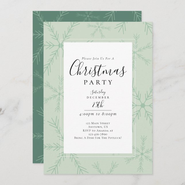 Sage Green Minimalist Snowflake Christmas Invitation (Front/Back)