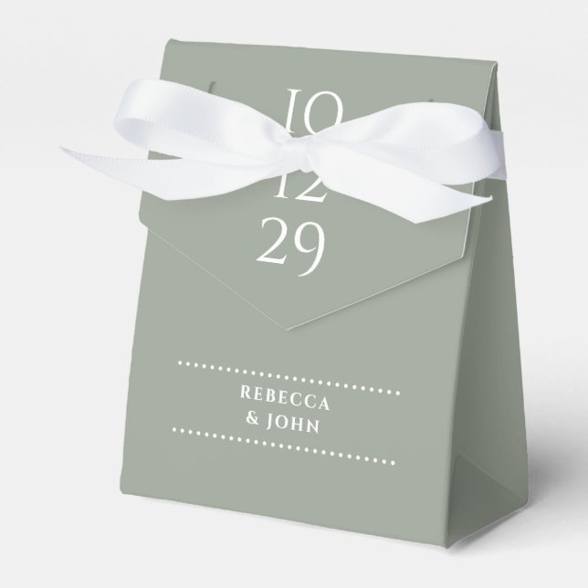 Sage Green Minimalist Special Date Wedding Favour Box (Front Side)