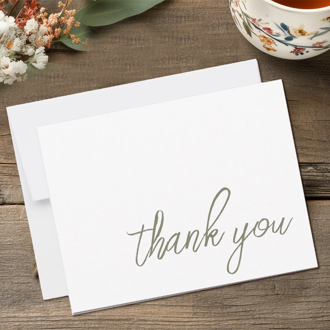 Sage Green Minimalist Thank You Card (Sage Green Thank You Flat Card)