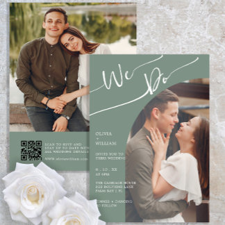 Sage Green Minimalist Two Photo Wedding Invite