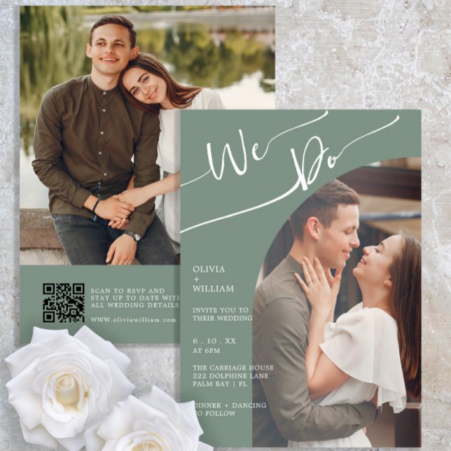 Sage Green Minimalist Two Photo Wedding Invite (Creator Uploaded)