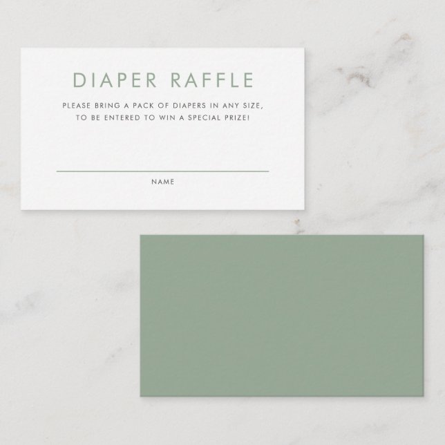 Sage Green Minimalist Typography Diaper Raffle Enclosure Card (Front/Back)