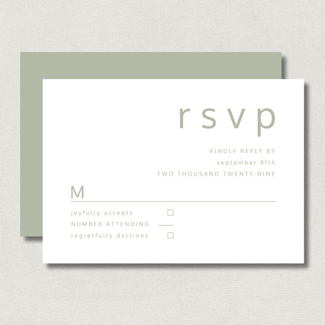 Sage Green Minimalist Typography Wedding RSVP Card (Minimalist Sage Green Typography Wedding RSVP Card)