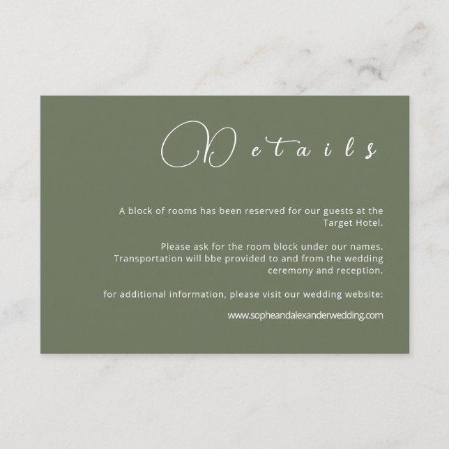  Sage Green Minimalist Wedding Details Card (Front)