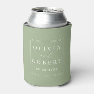 Sage Green Minimalist Wedding Monogram Can Cooler