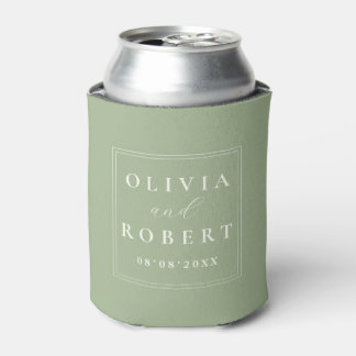 Sage Green Minimalist Wedding Monogram Can Cooler