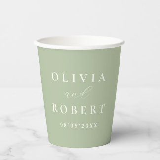 Sage Green Minimalist Wedding Monogram Paper Cups