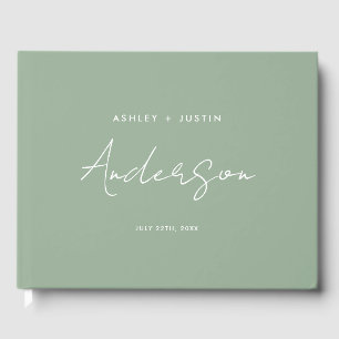 Sage Green Minimalist Wedding Personalised Guest Book