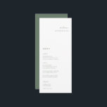 Sage Green Minimalist Wedding Place Card Menu<br><div class="desc">Elegant minimalist,  wedding guest place card and menu. Features,  modern sage green typography and matching solid colour backing.</div>