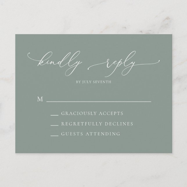 Sage Green Minimalist Wedding RSVP Postcard (Front)