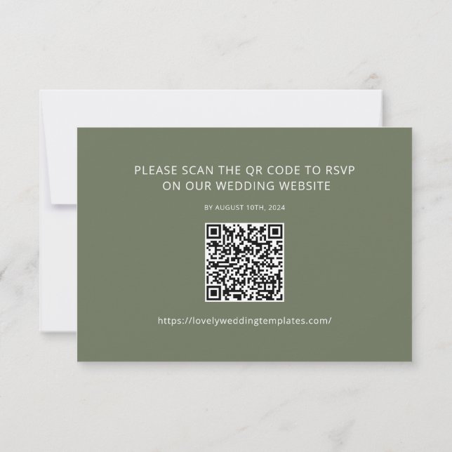 Sage Green Minimalist  Wedding RSVP QR Code Card (Back)