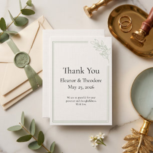 Sage Green Minimalist Wedding Thank You Card