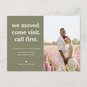 Sage Green Minimalist We've Moved Photo Moving Announcement Postcard