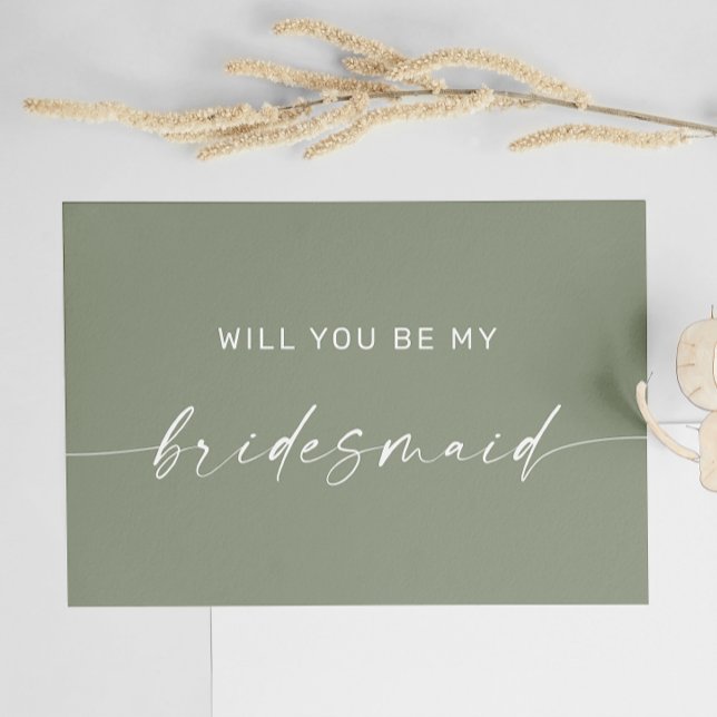 Sage Green Minimalist Woodland Bridesmaid Proposal Postcard (Creator Uploaded)
