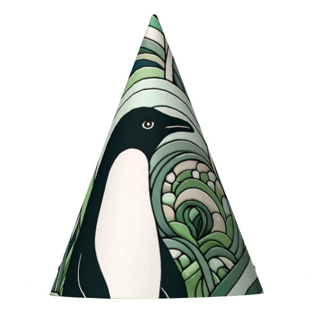 Sage Green Mint Pastel Green Penguin In Swirl Art  Party Hat (Front)