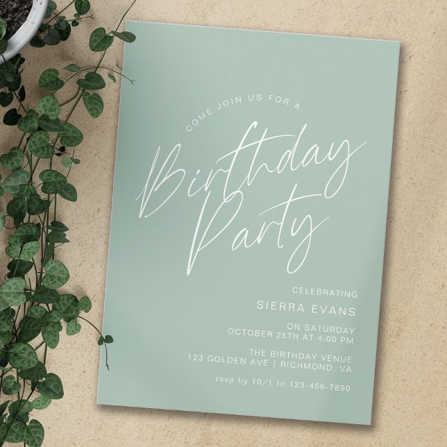 Sage Green Mint | Simple Minimal Any Age Birthday Invitation (Creator Uploaded)