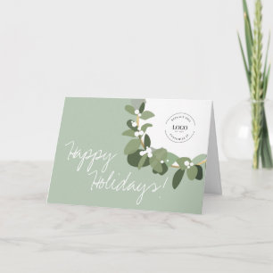 Sage Green Mistletoe Corporate Logo Christmas  Holiday Card