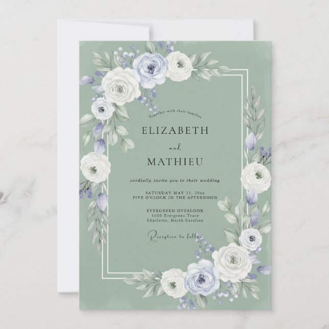Sage Green Misty Floral Wedding Invitation (Front)