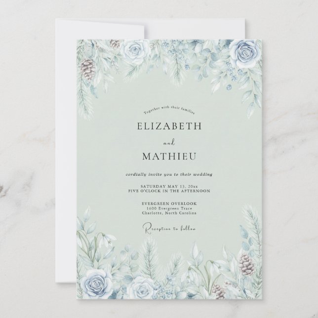 Sage Green Misty Winter Wedding Invitation (Front)