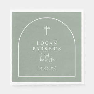 Sage Green Modern Arch Script Minimalist Baptism N Napkin