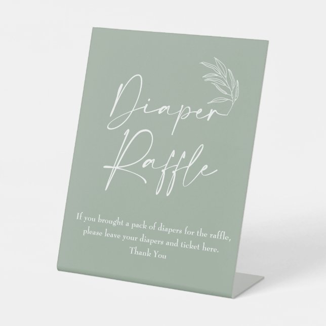 Sage Green Modern Baby Shower Diaper Raffle Pedestal Sign (Front)
