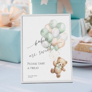Sage Green Modern Bearly wait Take a treat favour  Poster