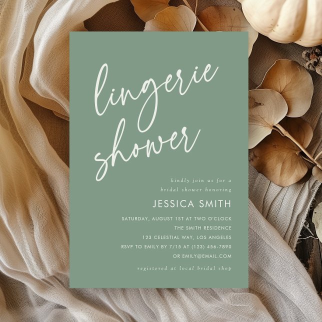 Sage Green Modern Boho Lingerie Shower Invitation (Creator Uploaded)