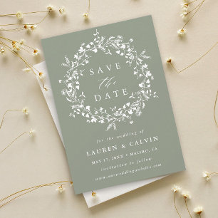 Sage Green Modern Boho Wildflower Wedding Photo Save The Date
