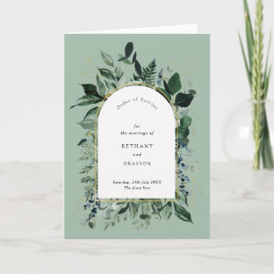 Sage Green Modern Botanic greenery wedding bifold Programme