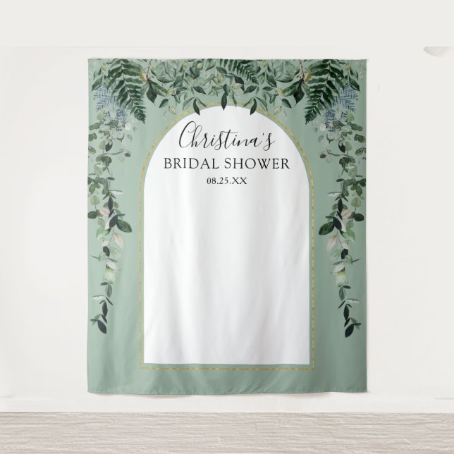 Sage Green Modern botanic leaves photo backdrop Tapestry (Front)