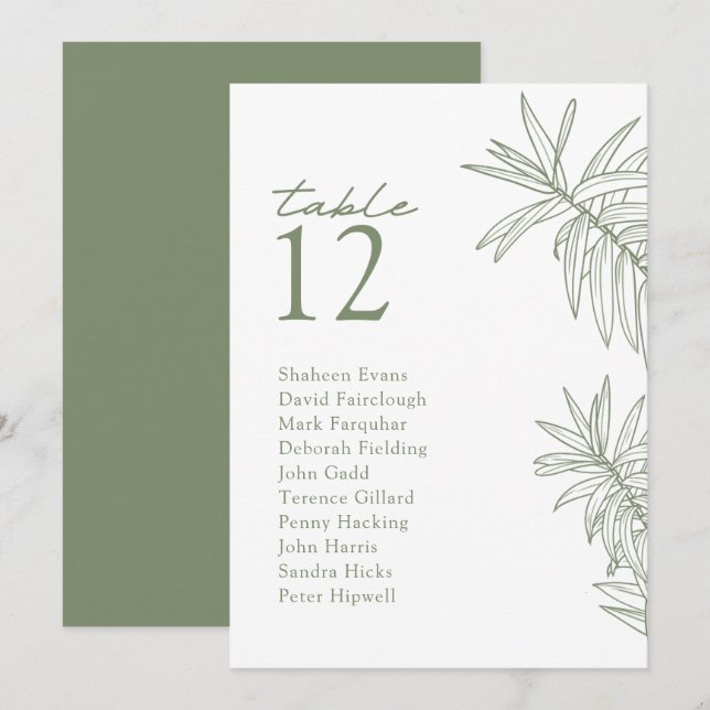 Sage Green Modern Botanical Table Seating Card (Front/Back)