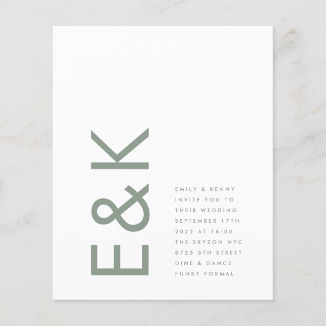 Sage Green Modern Budget Monogram Wedding Flyer (Front)