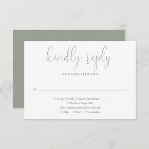 Sage Green Modern Chic Elegant Script Wedding RSVP Card