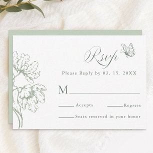 Sage Green Modern Classic Floral Wedding  RSVP Card