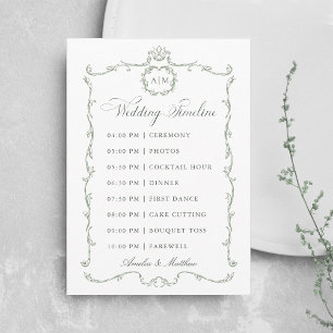 Sage Green Modern Classic French Wedding Timeline Programme