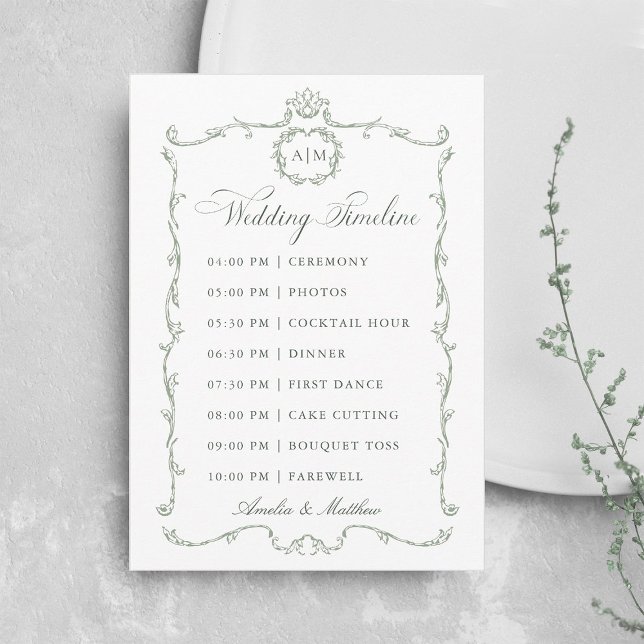 Sage Green Modern Classic French Wedding Timeline Programme (Creator Uploaded)