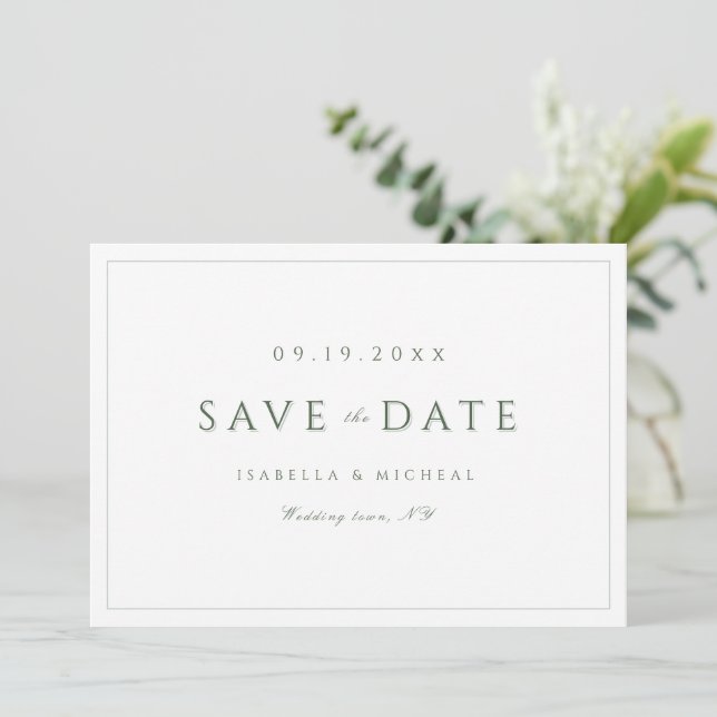 Sage Green Modern Classy Luxury Save The Date (Standing Front)