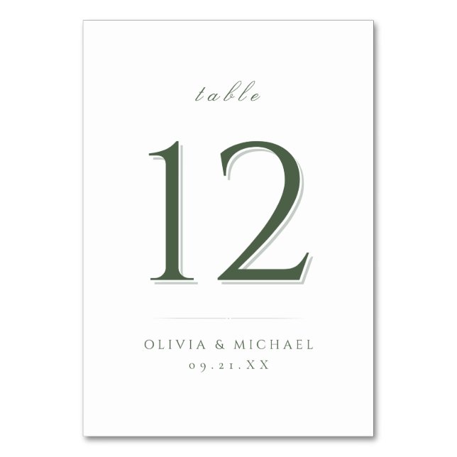 Sage Green Modern Classy Wedding table number (Front)