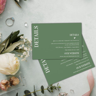 Sage Green Modern Contemporary Wedding Details Enclosure Card
