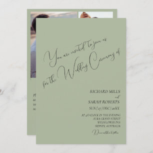 Sage Green Modern Custom Photo Collage Wedding Invitation