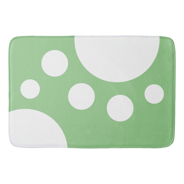 Sage Green: Modern Dots in White Bath Mat (Front)