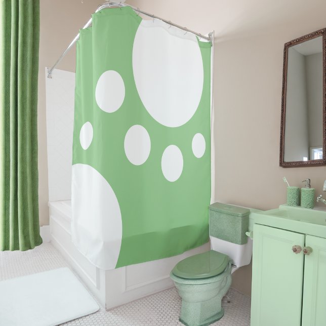 Sage Green : Modern Dots in White Shower Curtain (Creator Uploaded)