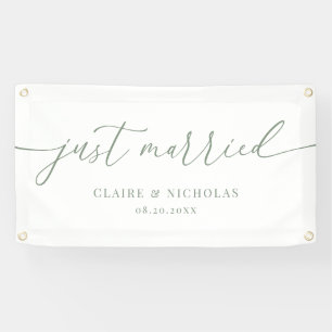 Sage Green Modern Elegant Just Married Wedding Car Banner