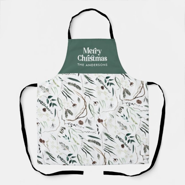 Sage Green modern elegant watercolor botanical Apron (Front)