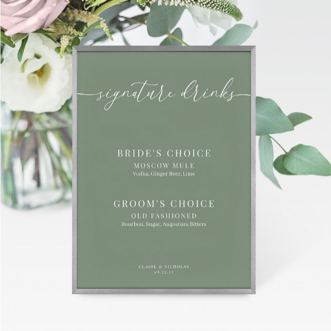 Sage Green Modern Elegant Wedding Drinks Sign (Creator Uploaded)