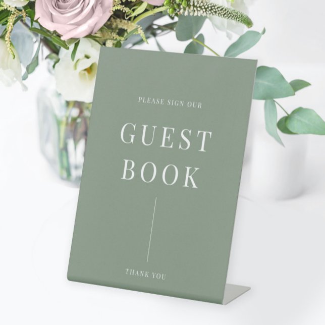 Sage Green Modern Elegant Wedding Guestbook Pedestal Sign (Creator Uploaded)
