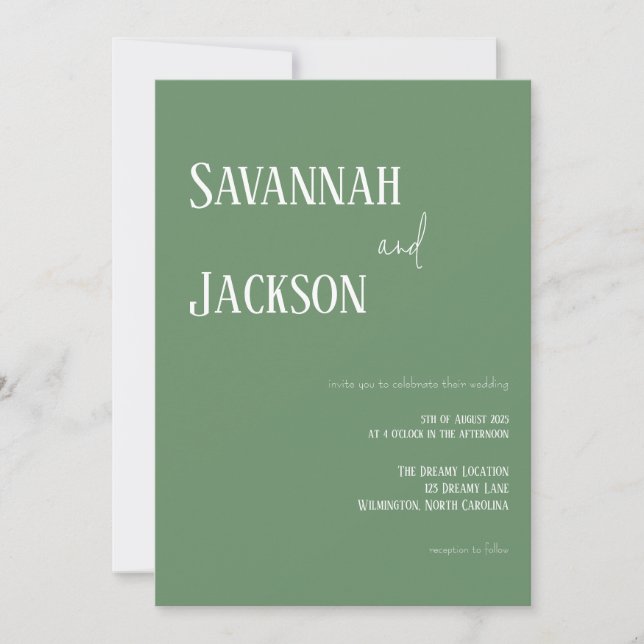 Sage Green Modern Elegant Wedding Invitation (Front)