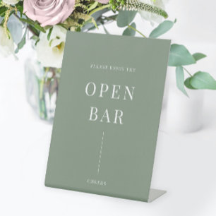 Sage Green Modern Elegant Wedding Open Bar Pedestal Sign