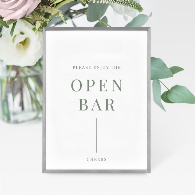 Sage Green Modern Elegant Wedding Open Bar Sign (Creator Uploaded)