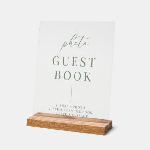 Sage Green Modern Elegant Wedding Photo Guestbook Acrylic Sign